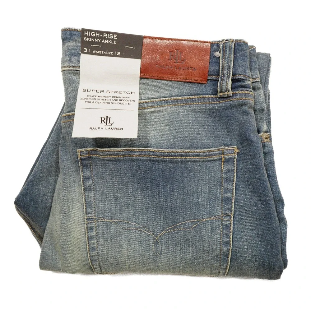 LAUREN RALPH LAUREN Women's 12 Medium‎ Wash High Rise Beaded Skinny Jean DEFECT